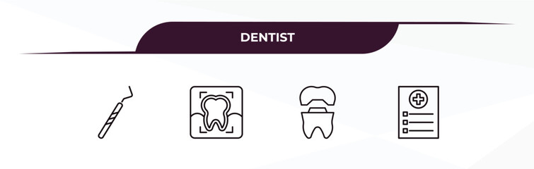 Obraz premium fully editable outline icon collection from dentist concept. thin line icons set such as dental probe, radiograph, molar crown, medical list,