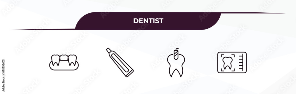 Poster fully editable outline icon collection from dentist concept. thin line icons set such as partial den