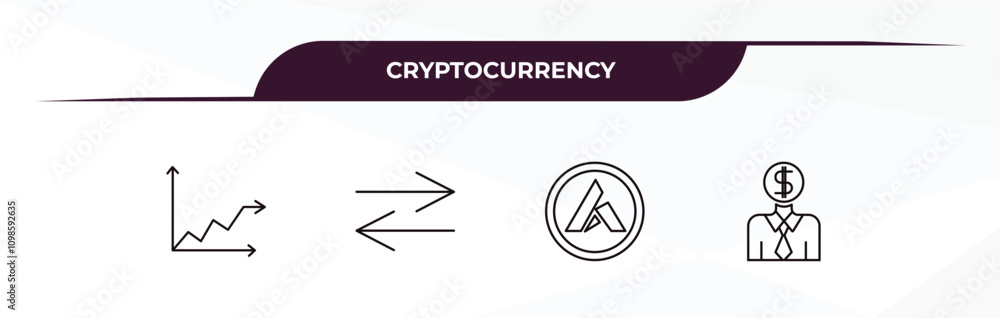 Poster fully editable outline icon collection from cryptocurrency concept. thin line icons set such as stoc