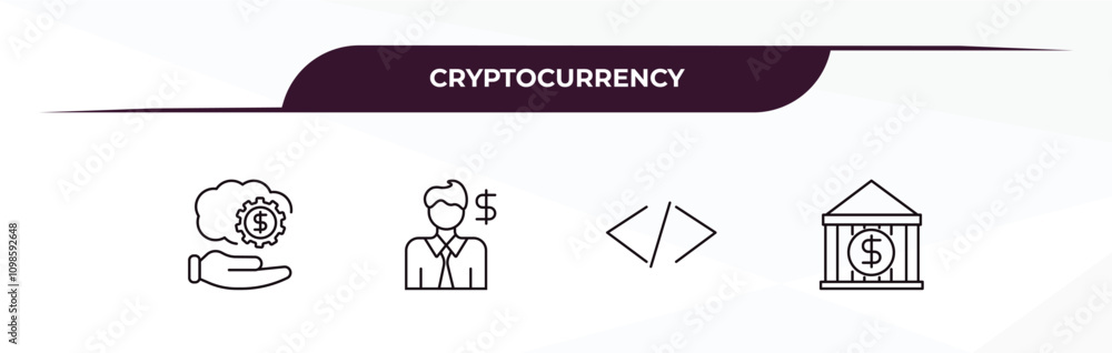 Poster fully editable outline icon collection from cryptocurrency concept. thin line icons set such as fint