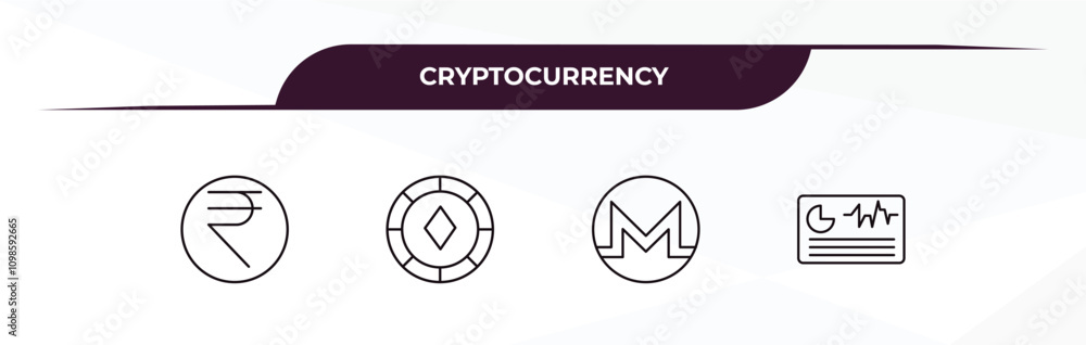 Poster fully editable outline icon collection from cryptocurrency concept. thin line icons set such as rupe