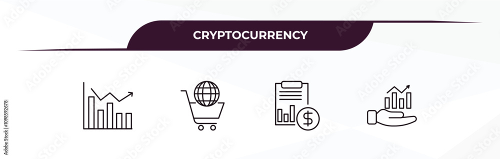 Poster fully editable outline icon collection from cryptocurrency concept. thin line icons set such as prof
