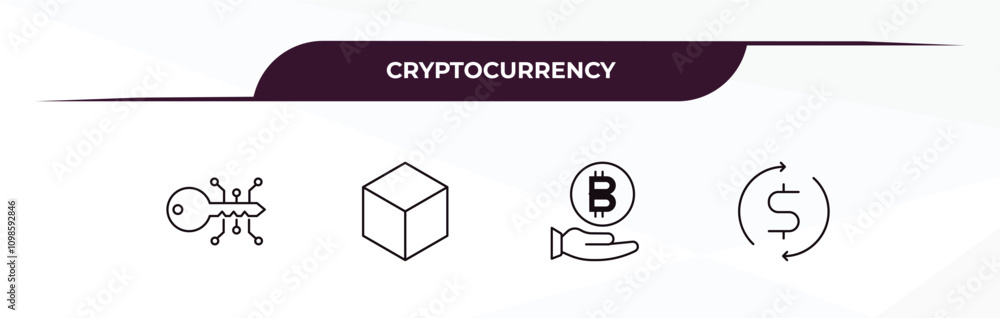 Poster fully editable outline icon collection from cryptocurrency concept. thin line icons set such as cryp