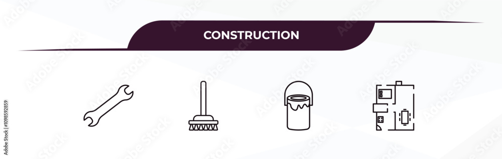 Poster fully editable outline icon collection from construction concept. thin line icons set such as spanne