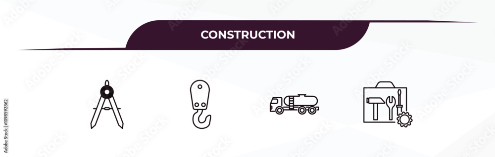 Aufkleber fully editable outline icon collection from construction concept. thin line icons set such as drawin