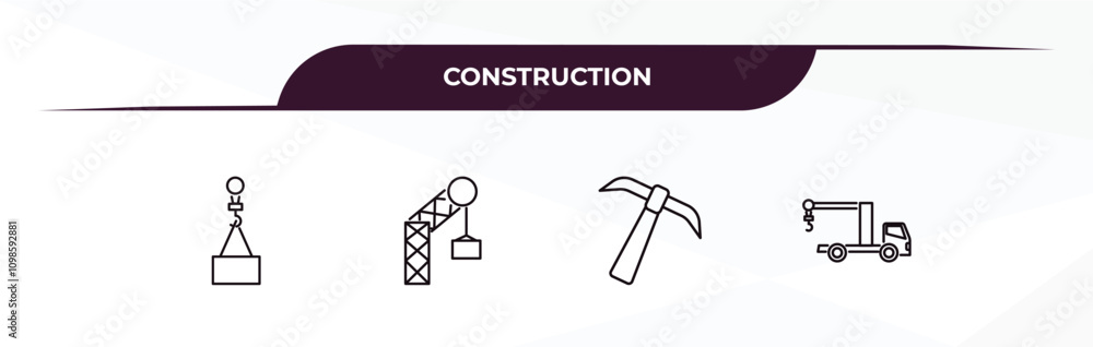 Poster fully editable outline icon collection from construction concept. thin line icons set such as derric