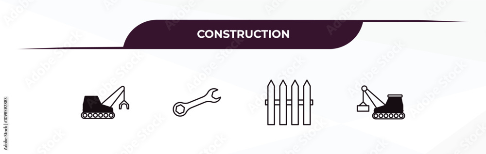 Poster fully editable outline icon collection from construction concept. thin line icons set such as derric