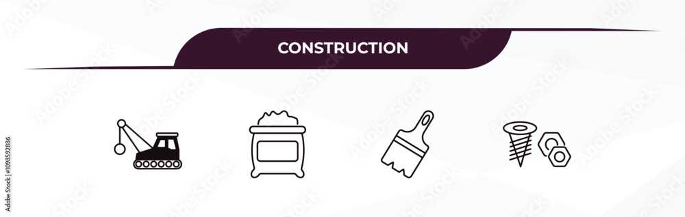 Poster fully editable outline icon collection from construction concept. thin line icons set such as derric
