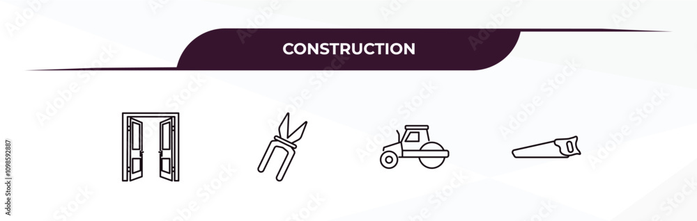 Poster fully editable outline icon collection from construction concept. thin line icons set such as doors 