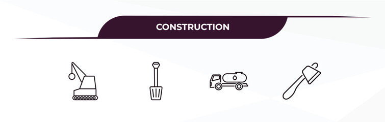 Fototapeta premium fully editable outline icon collection from construction concept. thin line icons set such as demolition, inclined shovel, fuel truck, inclined ax,