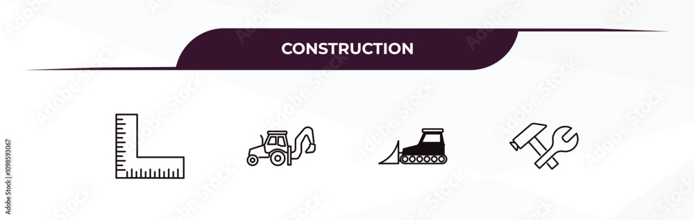 Poster fully editable outline icon collection from construction concept. thin line icons set such as angle 