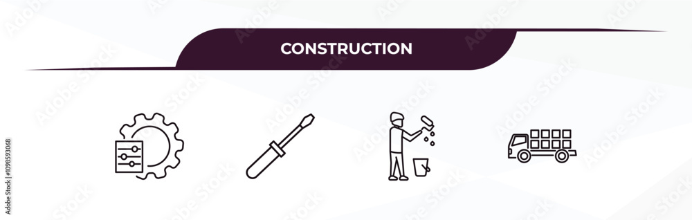 Poster fully editable outline icon collection from construction concept. thin line icons set such as adjusm