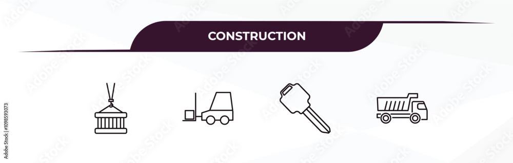 Poster fully editable outline icon collection from construction concept. thin line icons set such as derric