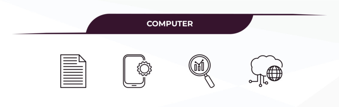 fully editable outline icon collection from computer concept. thin line icons set such as data page, tablet data tings, data analyser, information network,