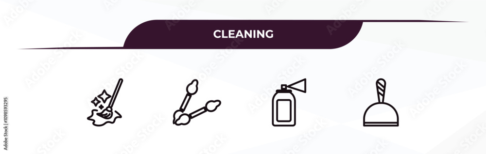 Poster fully editable outline icon collection from cleaning concept. thin line icons set such as floor mop,