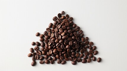 Naklejka premium Coffee beans forming a loose triangle on a white backdrop, emphasizing geometry