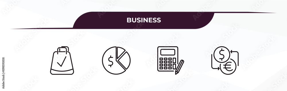 Poster fully editable outline icon collection from business concept. thin line icons set such as supermarke