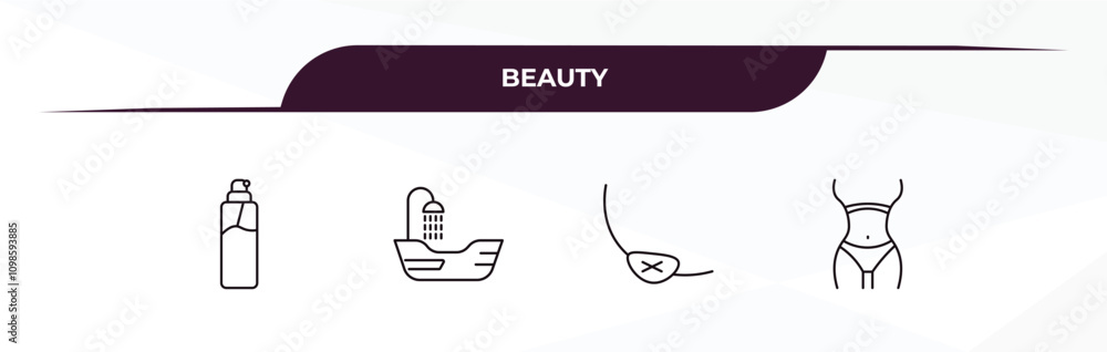Poster fully editable outline icon collection from beauty concept. thin line icons set such as aplicator bo