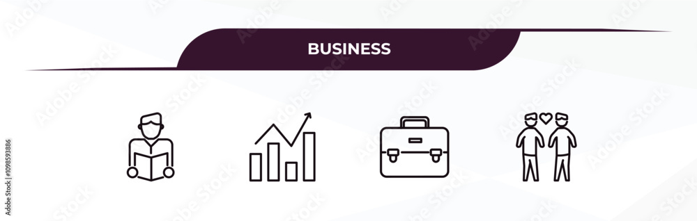 Poster fully editable outline icon collection from business concept. thin line icons set such as reader, pr