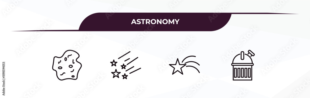 Poster fully editable outline icon collection from astronomy concept. thin line icons set such as asteroid,