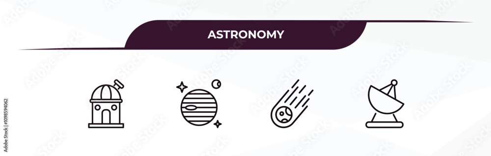 Poster fully editable outline icon collection from astronomy concept. thin line icons set such as observato
