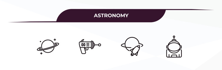 fully editable outline icon collection from astronomy concept. thin line icons set such as saturn, laser gun, space travel, astronaut ingravity, © Design_Farm