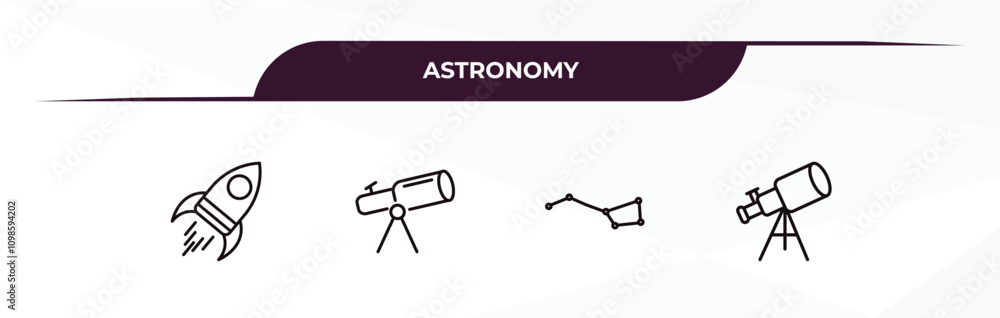 Poster fully editable outline icon collection from astronomy concept. thin line icons set such as rocket st
