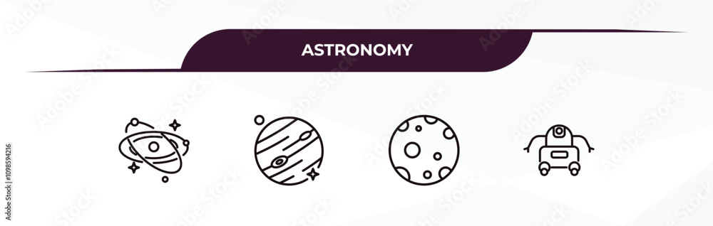 Poster fully editable outline icon collection from astronomy concept. thin line icons set such as galaxy, j