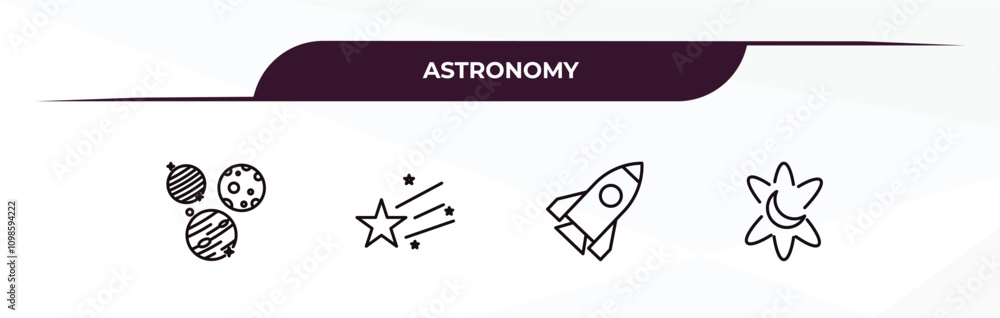 Poster fully editable outline icon collection from astronomy concept. thin line icons set such as planets, 