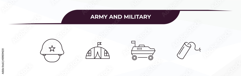 Poster fully editable outline icon collection from army and military concept. thin line icons set such as m