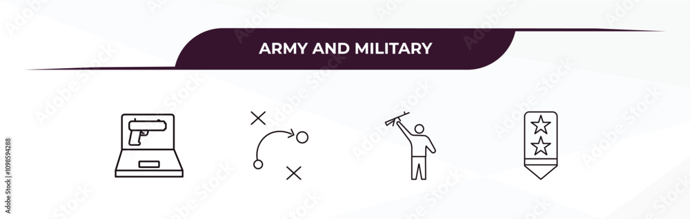 Poster fully editable outline icon collection from army and military concept. thin line icons set such as c