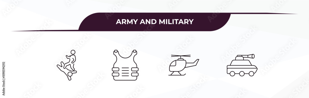 Aufkleber fully editable outline icon collection from army and military concept. thin line icons set such as a