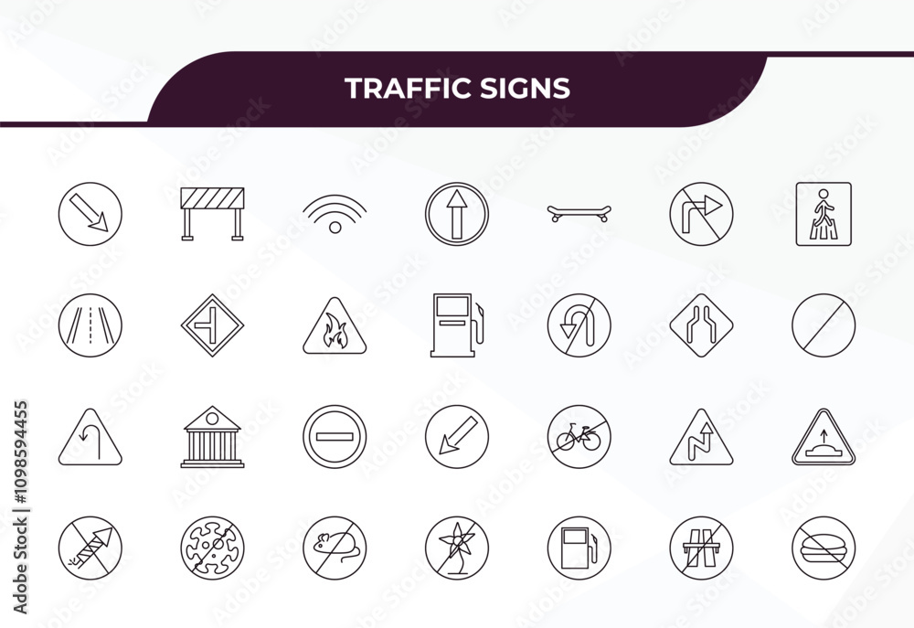 Poster fully editable outline icon collection from traffic signs concept. thin line icons set such as keep 