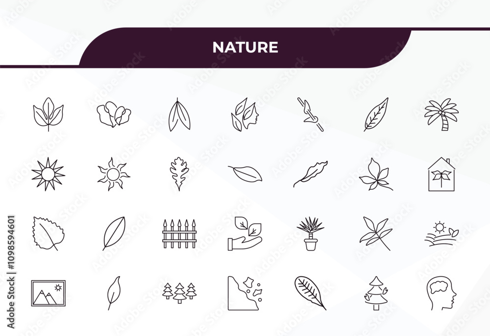 Poster fully editable outline icon collection from nature concept. thin line icons set such as sassafras le