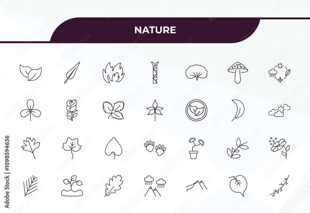Poster fully editable outline icon collection from nature concept. thin line icons set such as bilberry lea