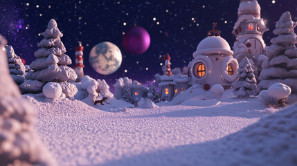Surreal Christmas Landscape with Vibrant Colors and Festive Themes