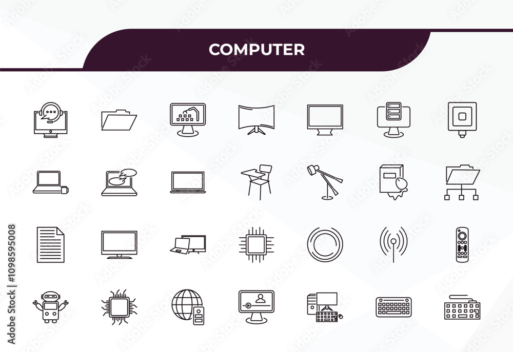 Poster fully editable outline icon collection from computer concept. thin line icons set such as online sup