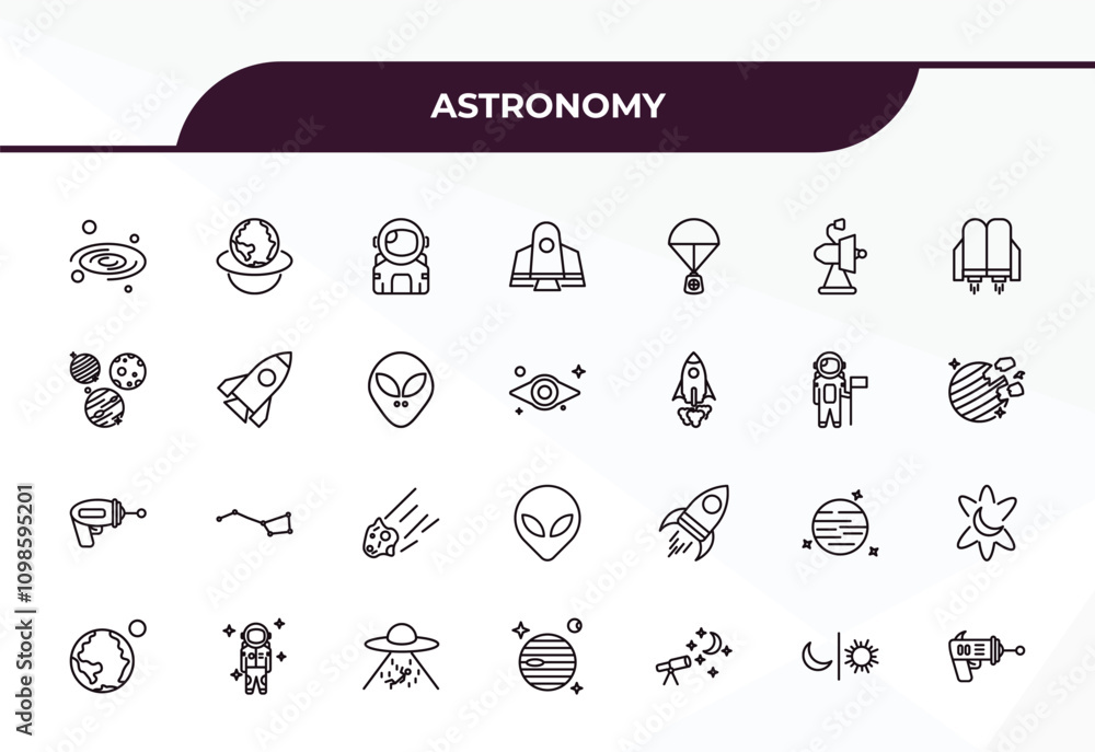 Poster fully editable outline icon collection from astronomy concept. thin line icons set such as milky way
