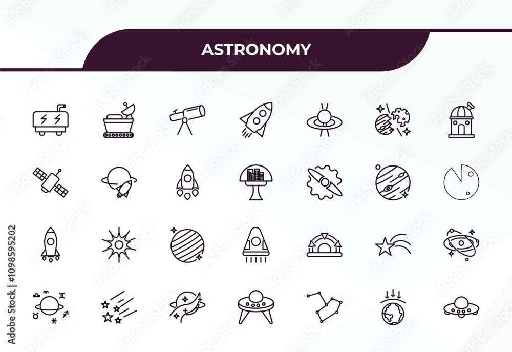 Poster fully editable outline icon collection from astronomy concept. thin line icons set such as generator