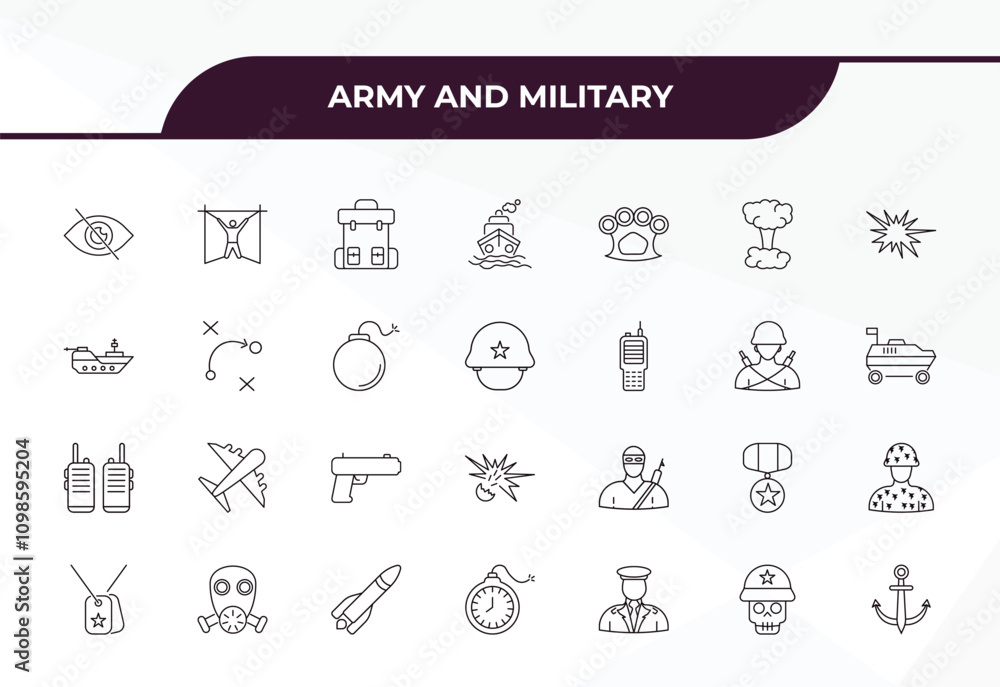 Aufkleber fully editable outline icon collection from army and military concept. thin line icons set such as s