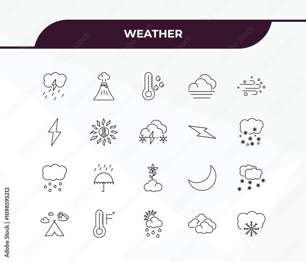 Poster fully editable outline icon collection from weather concept. thin line icons set such as thunderstor
