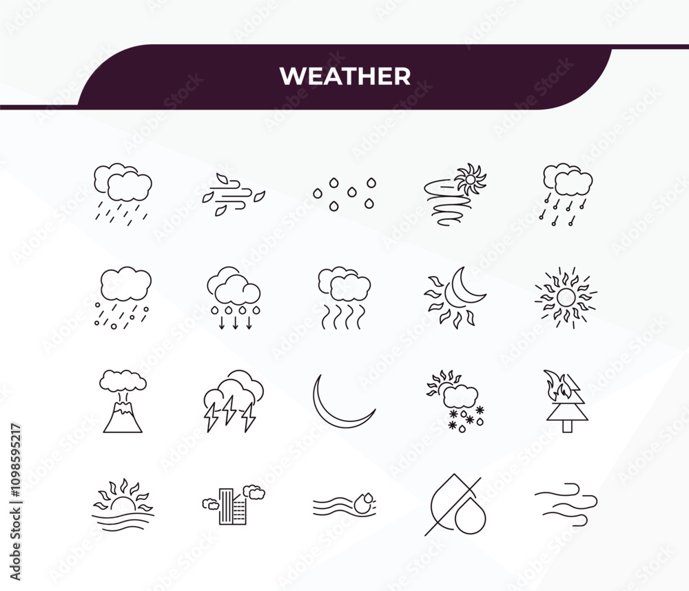 Poster fully editable outline icon collection from weather concept. thin line icons set such as steady rain