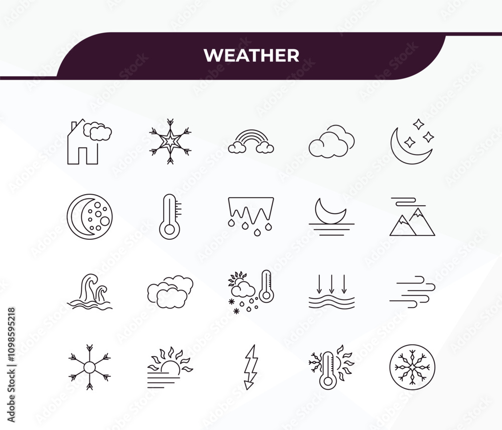 Poster fully editable outline icon collection from weather concept. thin line icons set such as patchy fog,