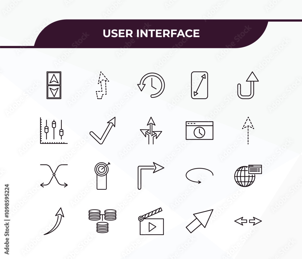 Poster fully editable outline icon collection from user interface concept. thin line icons set such as lift