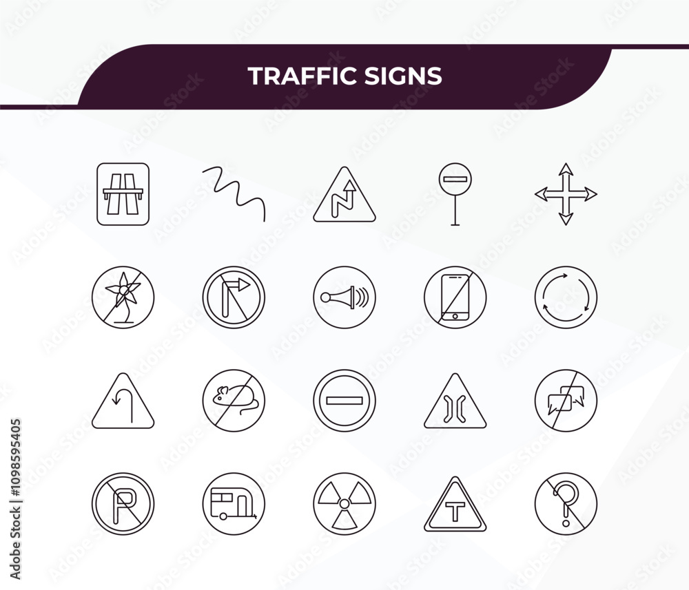 Poster fully editable outline icon collection from traffic signs concept. thin line icons set such as highw