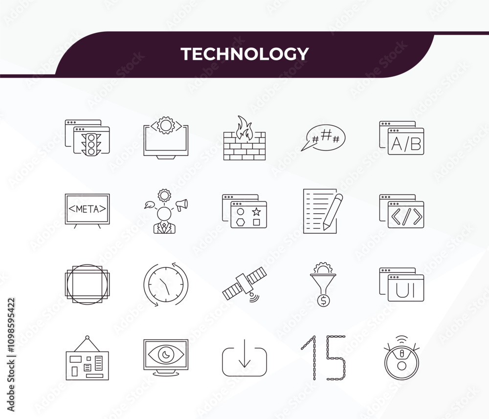 Poster fully editable outline icon collection from technology concept. thin line icons set such as internet