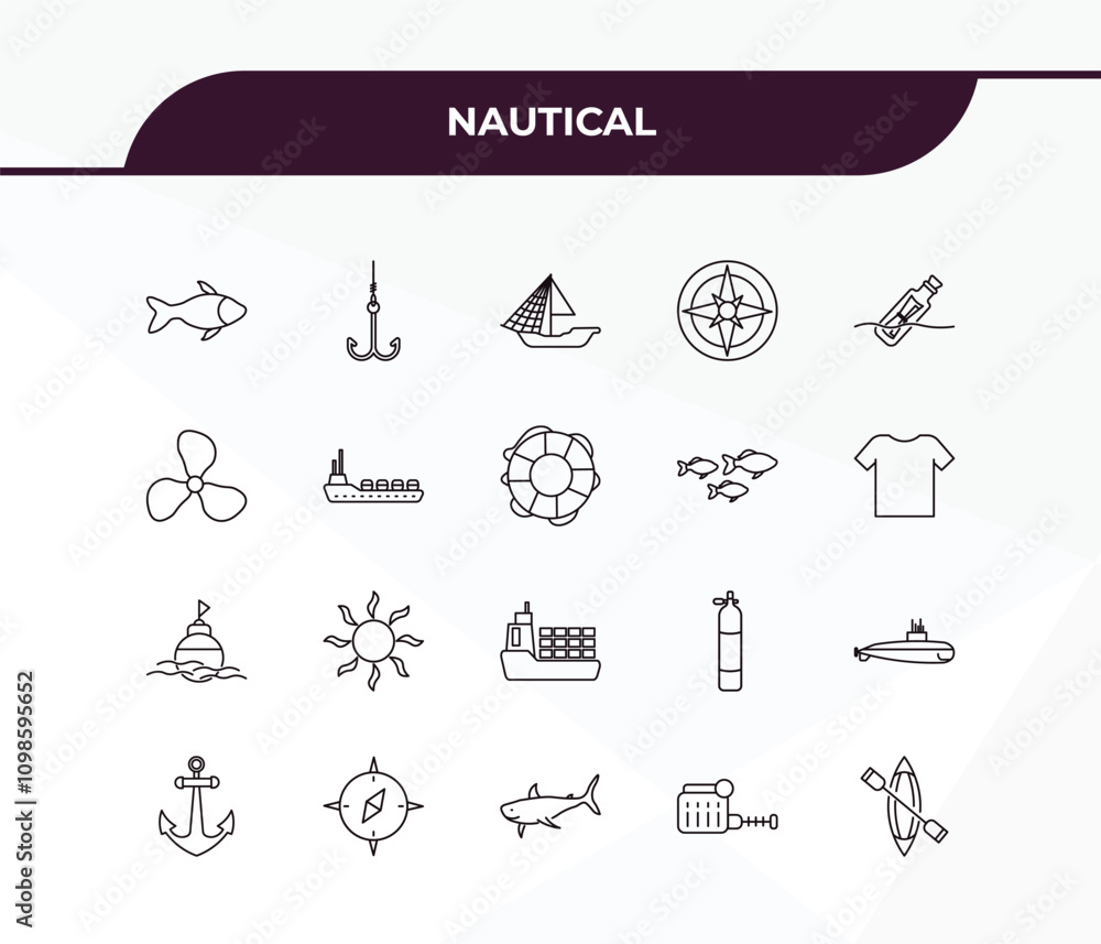 Poster fully editable outline icon collection from nautical concept. thin line icons set such as double bai