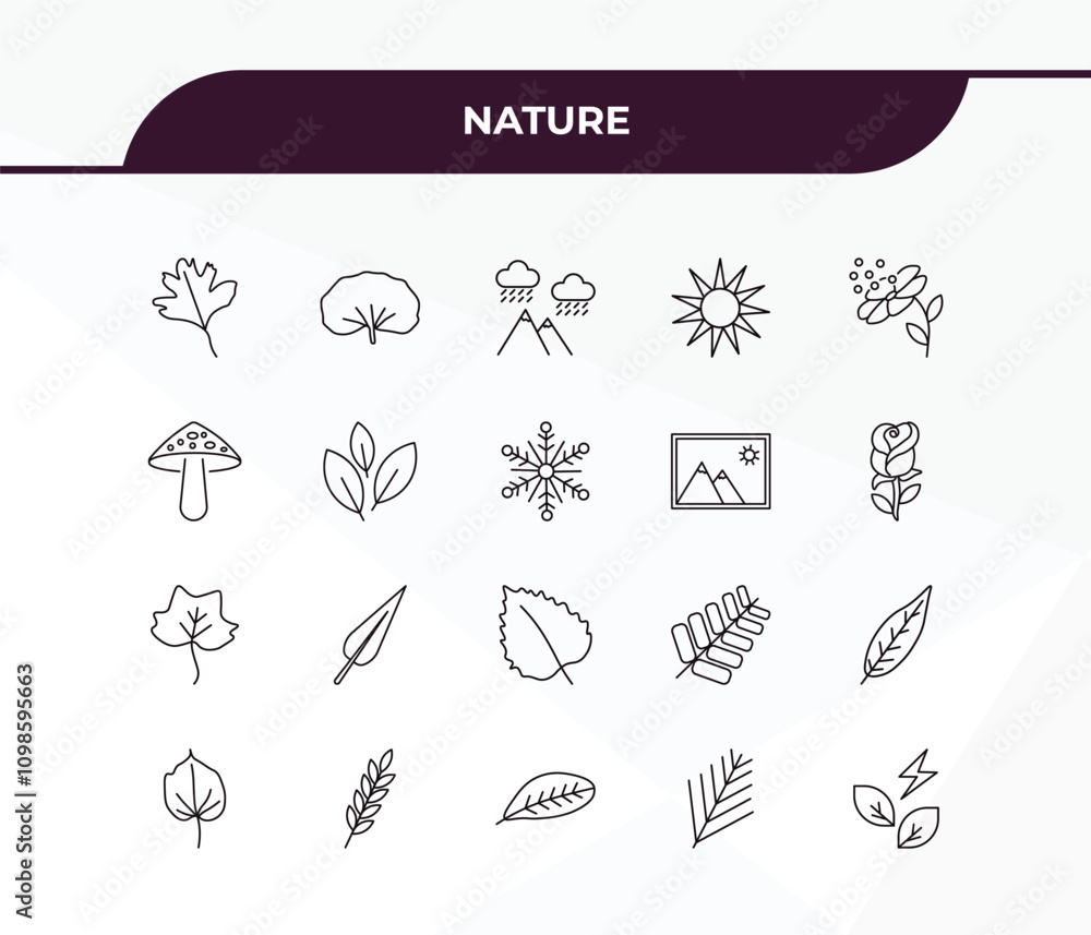 Poster fully editable outline icon collection from nature concept. thin line icons set such as hawthorn lea