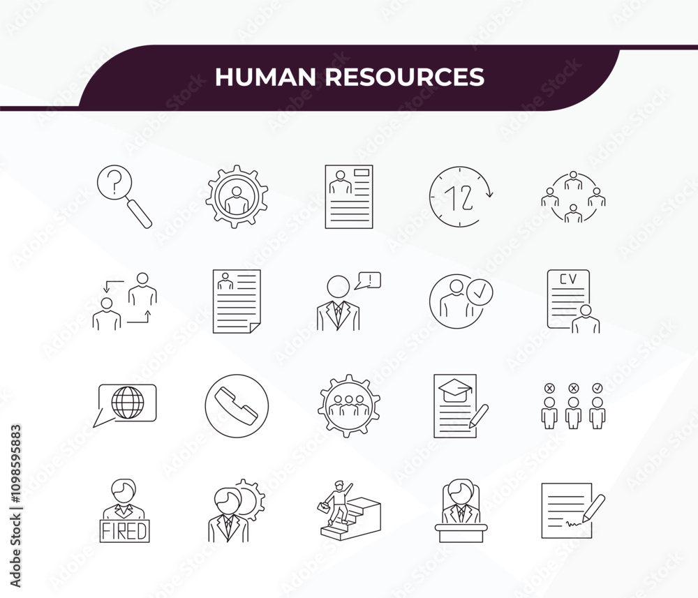 Poster fully editable outline icon collection from human resources concept. thin line icons set such as pro