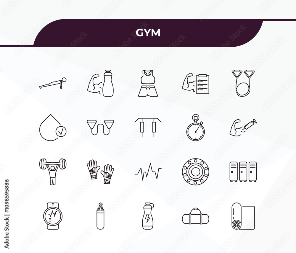 Aufkleber fully editable outline icon collection from gym concept. thin line icons set such as push up, protei